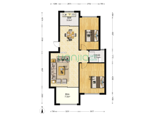 和锦園 2室2厅1卫 85平方