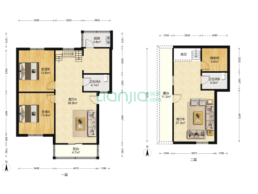 心港假日苑西区 2室2厅2卫 133平方