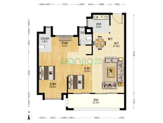 龙江玖锦 3室1厅2卫 117平方