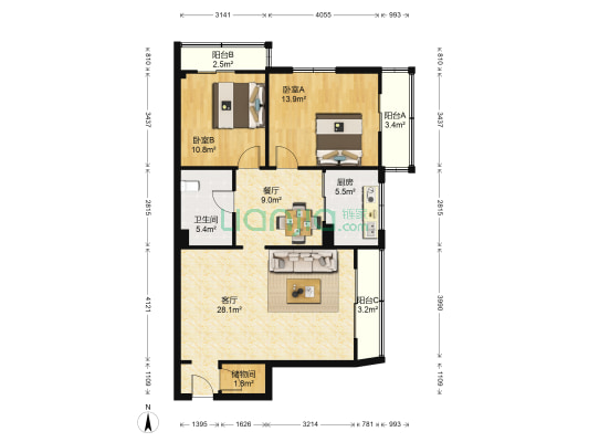 吉林电力高层公寓 2室2厅1卫 117平方
