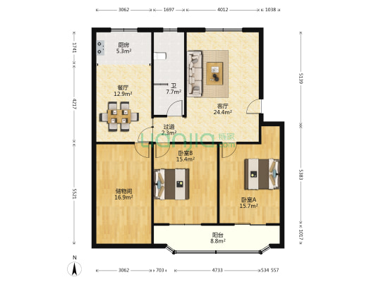 慧远花苑 2室2厅1卫 130平方