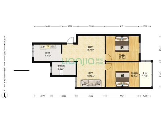 纺织南路远通综合楼 2室2厅1卫 83平方