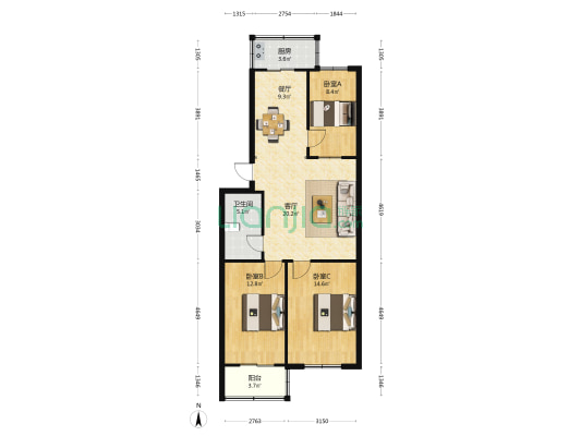 坝陵路农行宿舍 3室2厅1卫 100平方