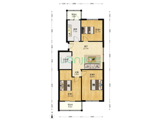 环湖中路 3室1厅1卫 109平方