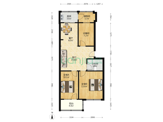 西园新村区政府宿舍 2室2厅1卫 73平方