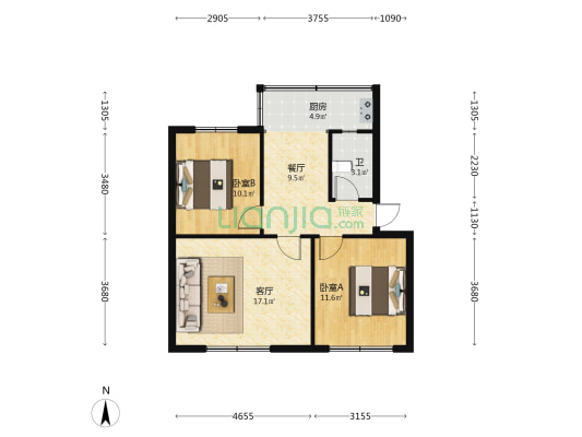 115地质大队 2室2厅1卫 79平方
