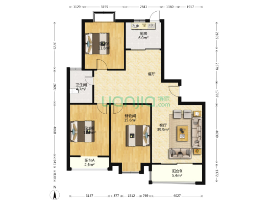 五星花园 2室1厅1卫 139平方