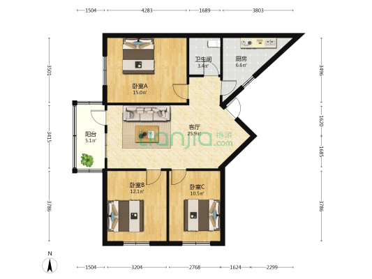 海南面粉厂宿舍区 3室1厅1卫 81平方