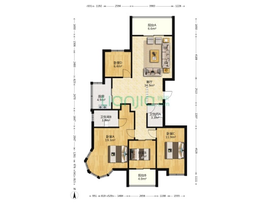 融侨江南水都美域A区 4室1厅2卫 123平方