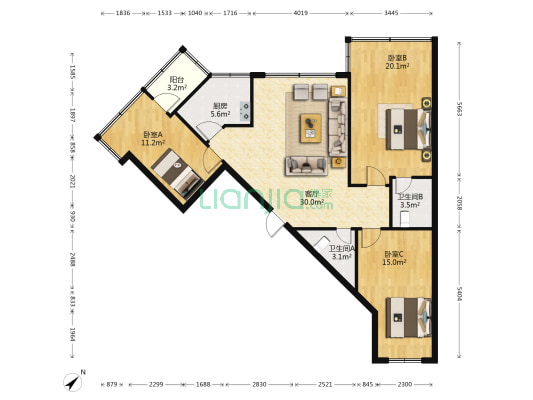 矿冶大厦 3室1厅2卫 113平方