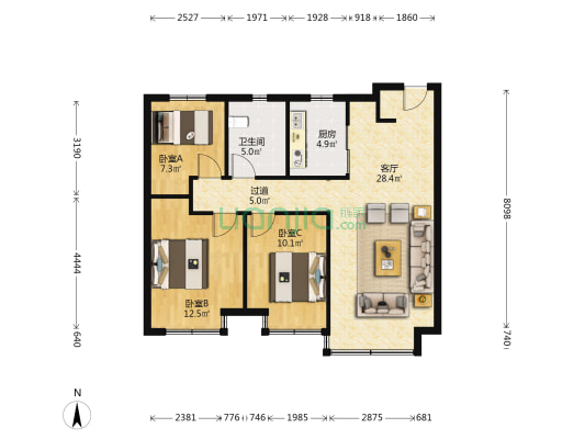 学府美的城 3室1厅1卫 99平方