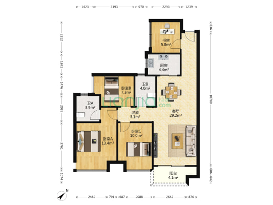 绿地熙江广场 4室1厅2卫 104平方