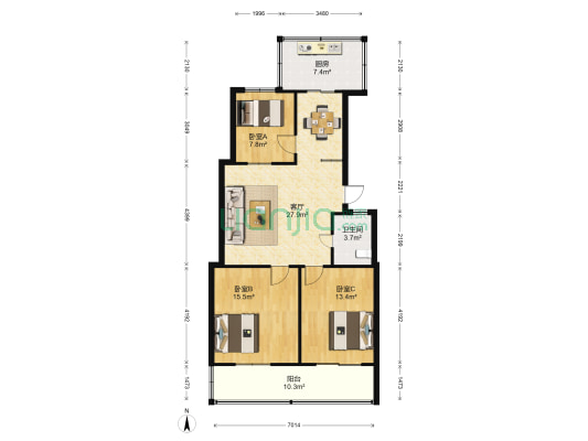 客运宿舍 3室1厅1卫 92平方