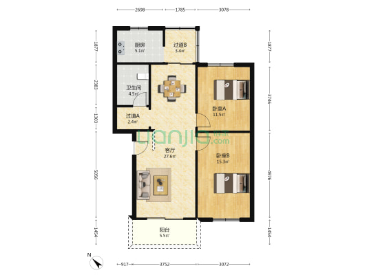 建设大道955号 2室1厅1卫 86平方