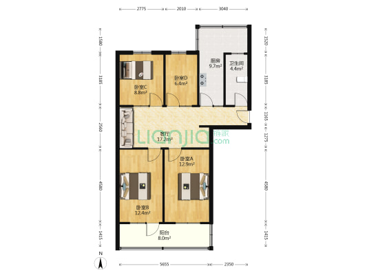 矿建北院宿舍 4室1厅1卫 99平方