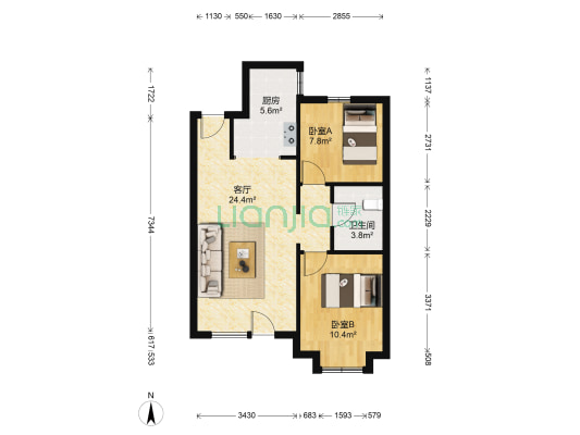 孔雀城涵香园 2室1厅1卫 75平方