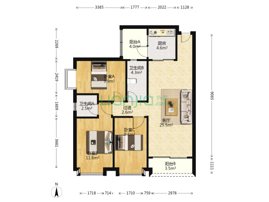 乐豪居 3室1厅2卫 106平方