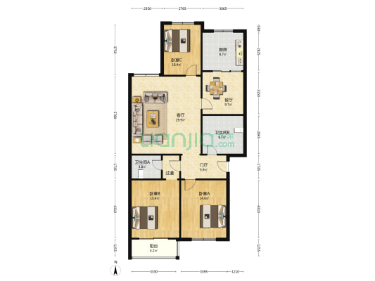 旭景花园(固安) 3室2厅2卫 138平方
