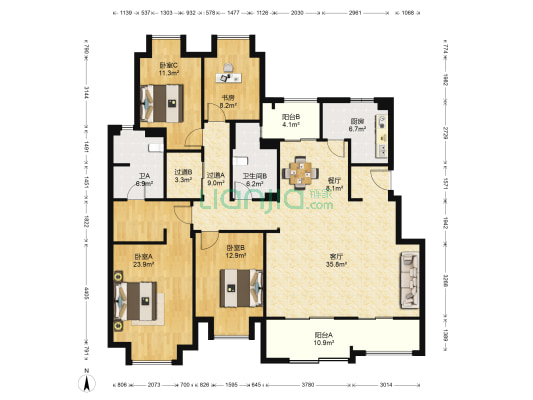 枫鹭院 4室2厅2卫 168平方