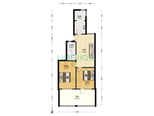 天龙宿舍 2室1厅1卫 73平方