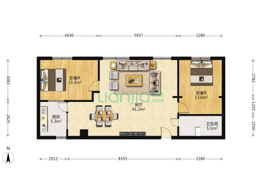 民百家园 2室1厅1卫 110平方