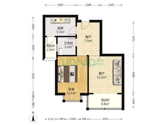 天府丽正丽云花园 1室2厅1卫 63平方