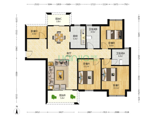 大汉汉府 4室1厅2卫 130平方