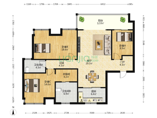 招商雍华府 3室1厅2卫 143平方