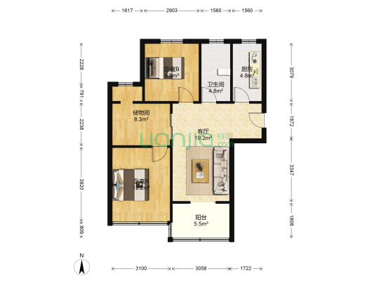 香熙苑 2室1厅1卫 91平方