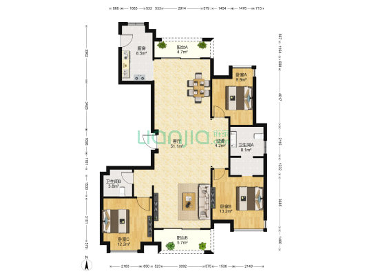 海珀九龙玉隆 3室1厅2卫 159平方