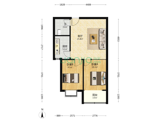 顺德居 2室1厅1卫 75平方