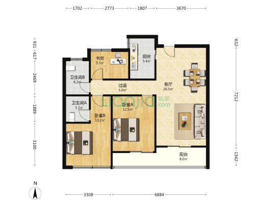 望钰和府南区 3室1厅2卫 110平方