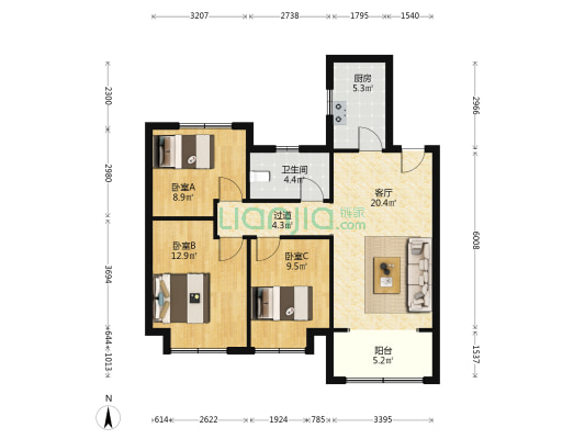 琵琶新城南区 3室1厅1卫 102平方