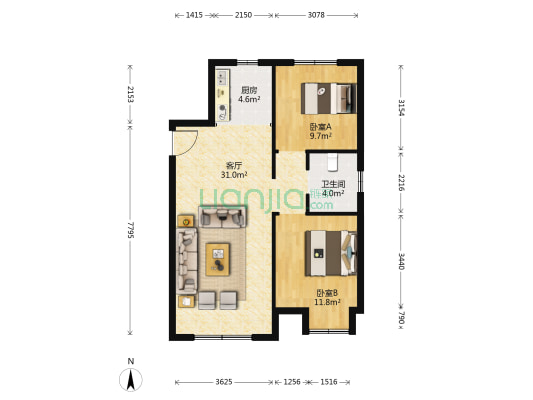 中港城永安嘉苑 2室1厅1卫 85平方