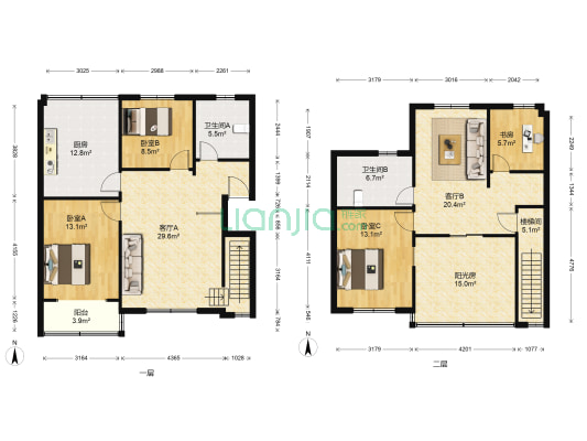 苏锦一村四合院（百合苑/海棠苑/白兰苑/丹桂苑）） 4室2厅2卫 130平方
