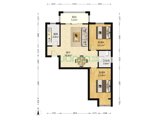 梧桐新语 2室1厅1卫 87平方