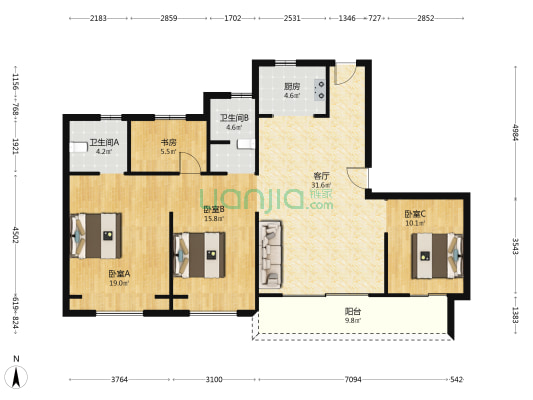 新鸿未来城 4室1厅2卫 143平方
