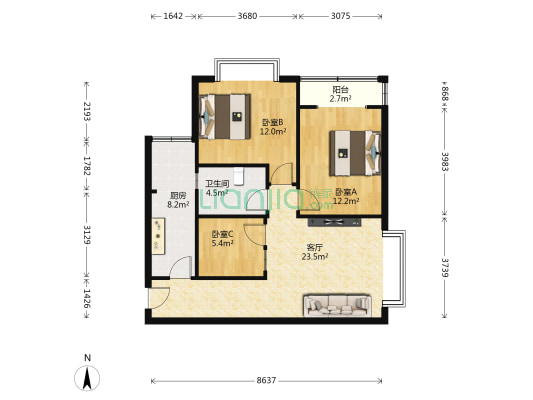 万欣名邸 3室1厅1卫 92平方