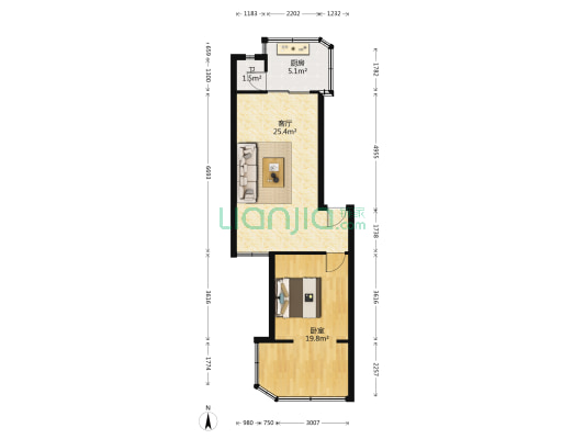 林岗小区 1室1厅1卫 53平方
