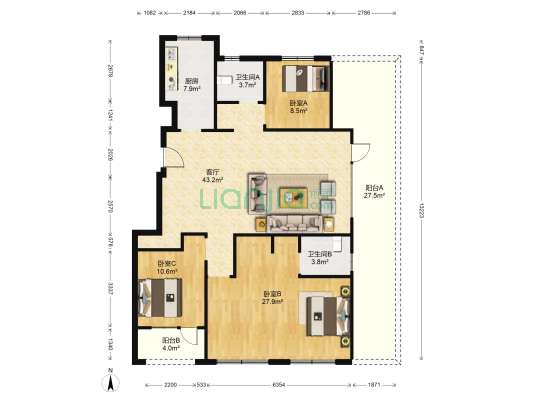 卡地亚和园 3室1厅2卫 137平方