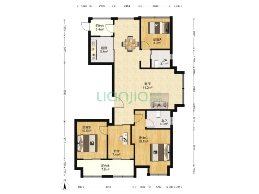 东方雍华府 4室1厅2卫 137平方