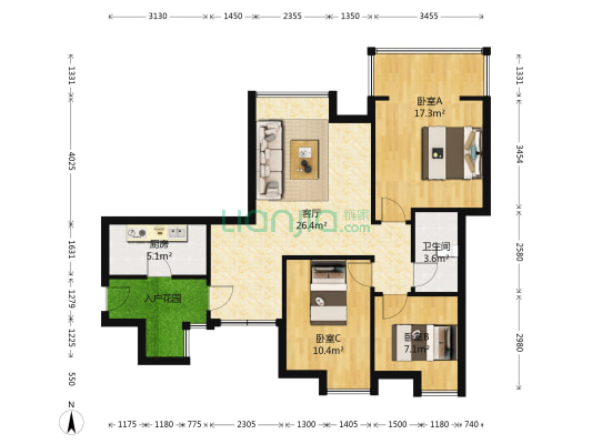 东洪广厦 3室1厅1卫 91平方