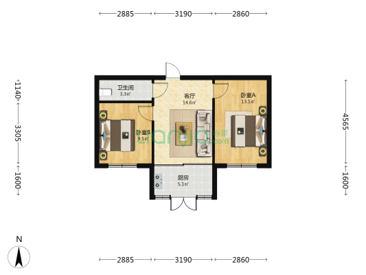 黄旗屯小区 2室1厅1卫 59平方