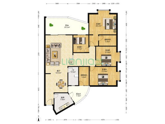 天缘居 4室1厅1卫 175平方
