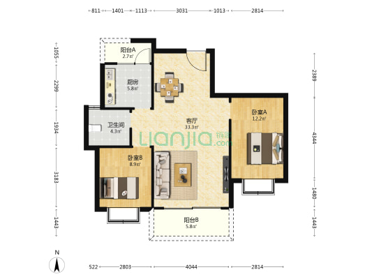 美乐苑小区 2室1厅1卫 91平方