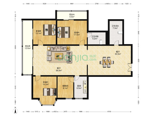 澐澐国际 3室2厅2卫 216平方