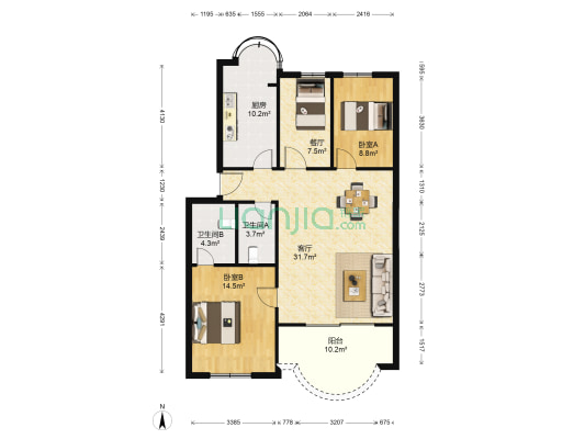 华宝花园 2室2厅2卫 99平方