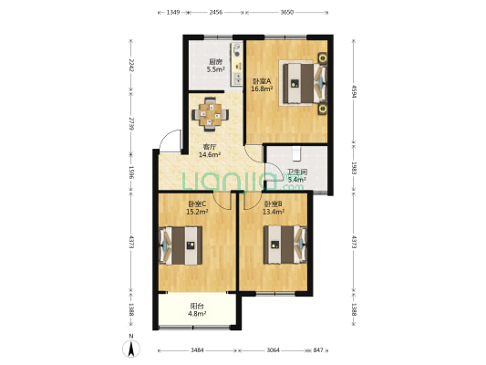 夏桥花园 3室1厅1卫 95平方