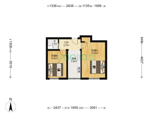 锡拉胡同10号院 2室0厅1卫 42平方