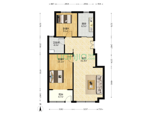 万泰随园 2室1厅1卫 89平方